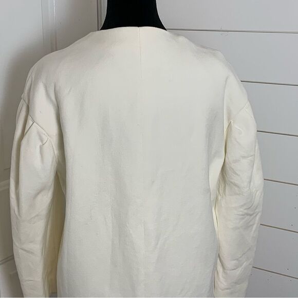 ZARA 100% cotton cream Peacoat balloon sleeves size M minimalist quiet luxury - Picture 6 of 12